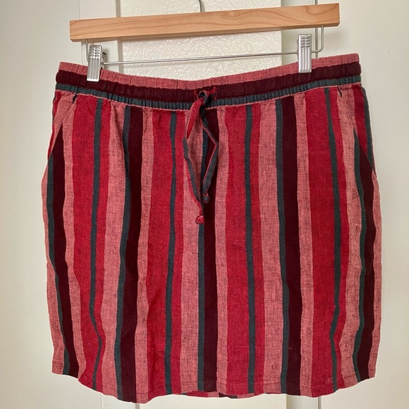 Garnet Hill linen skirt red stripes with pockets - Picture 1 of 7